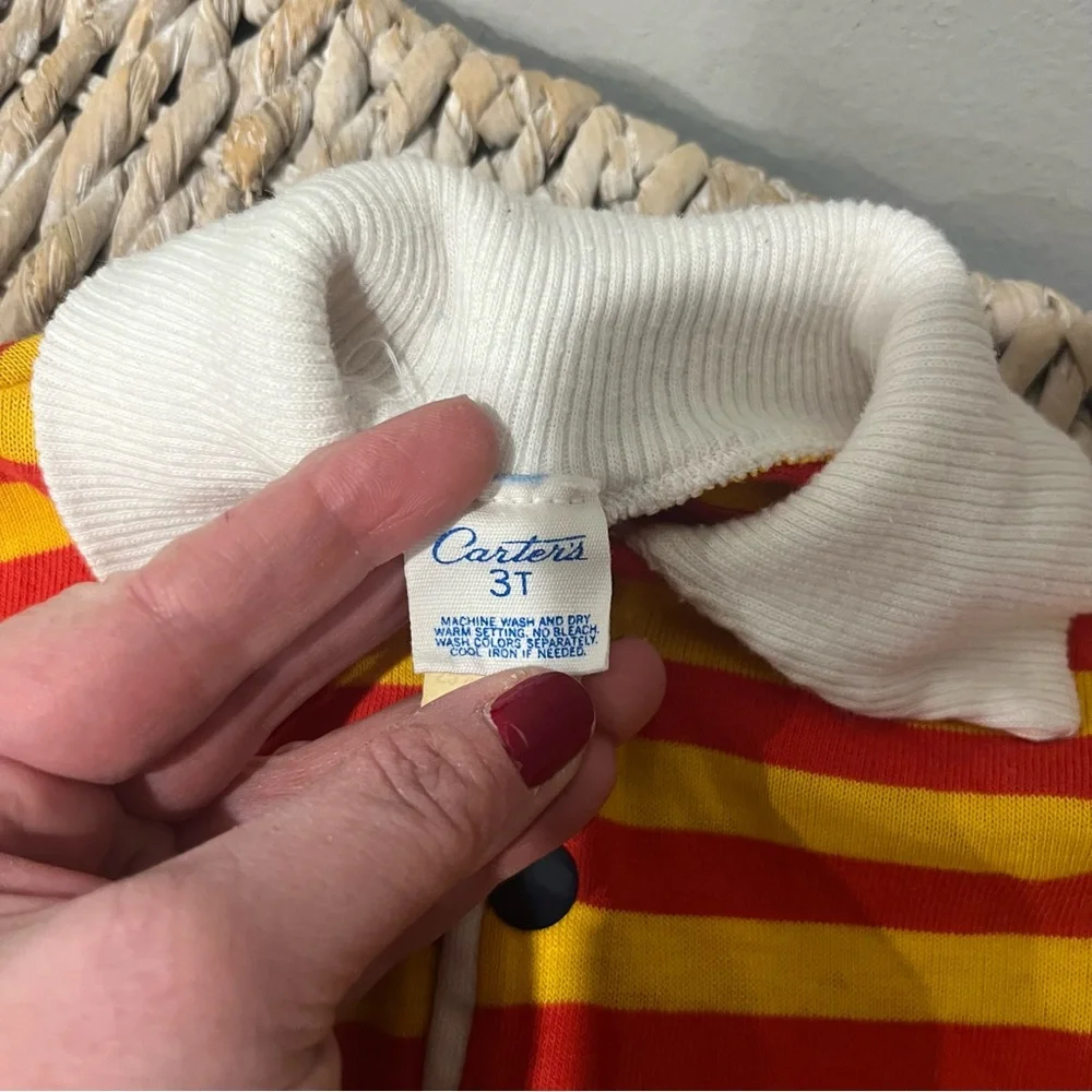 Vintage Carters Long Sleeved striped shirt Size 3T  Zebra Embroidered Yellow Red